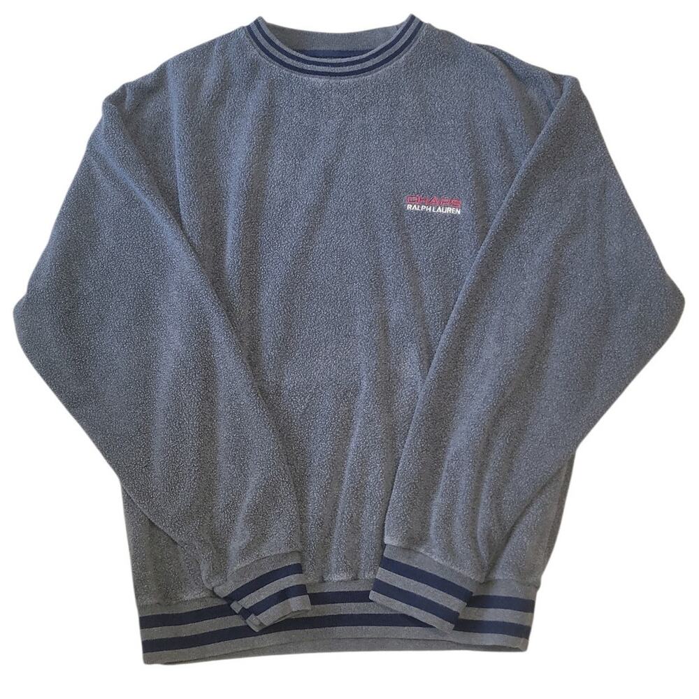 VTG 90s Chaps Ralph Lauren Fleece Sweatshirt L Gray Spellout